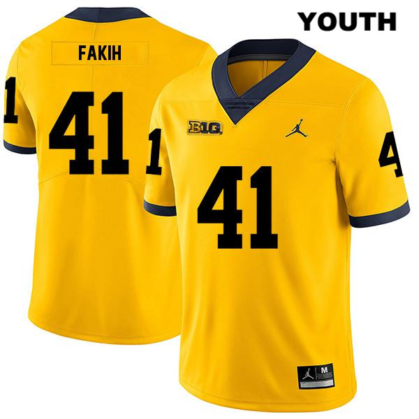 Youth NCAA Michigan Wolverines Adam Fakih #41 Yellow Jordan Brand Authentic Stitched Legend Football College Jersey SV25K38UD